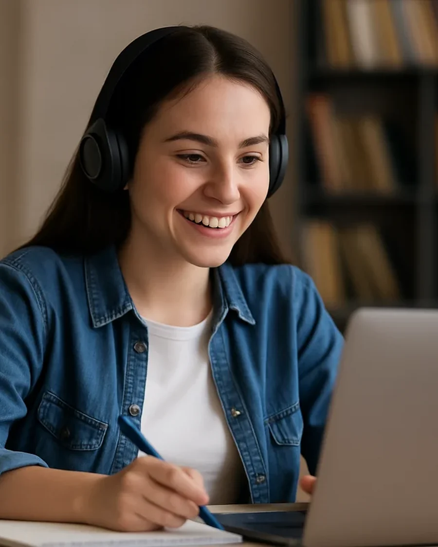 Student using assistive technology training tools during an online study support session