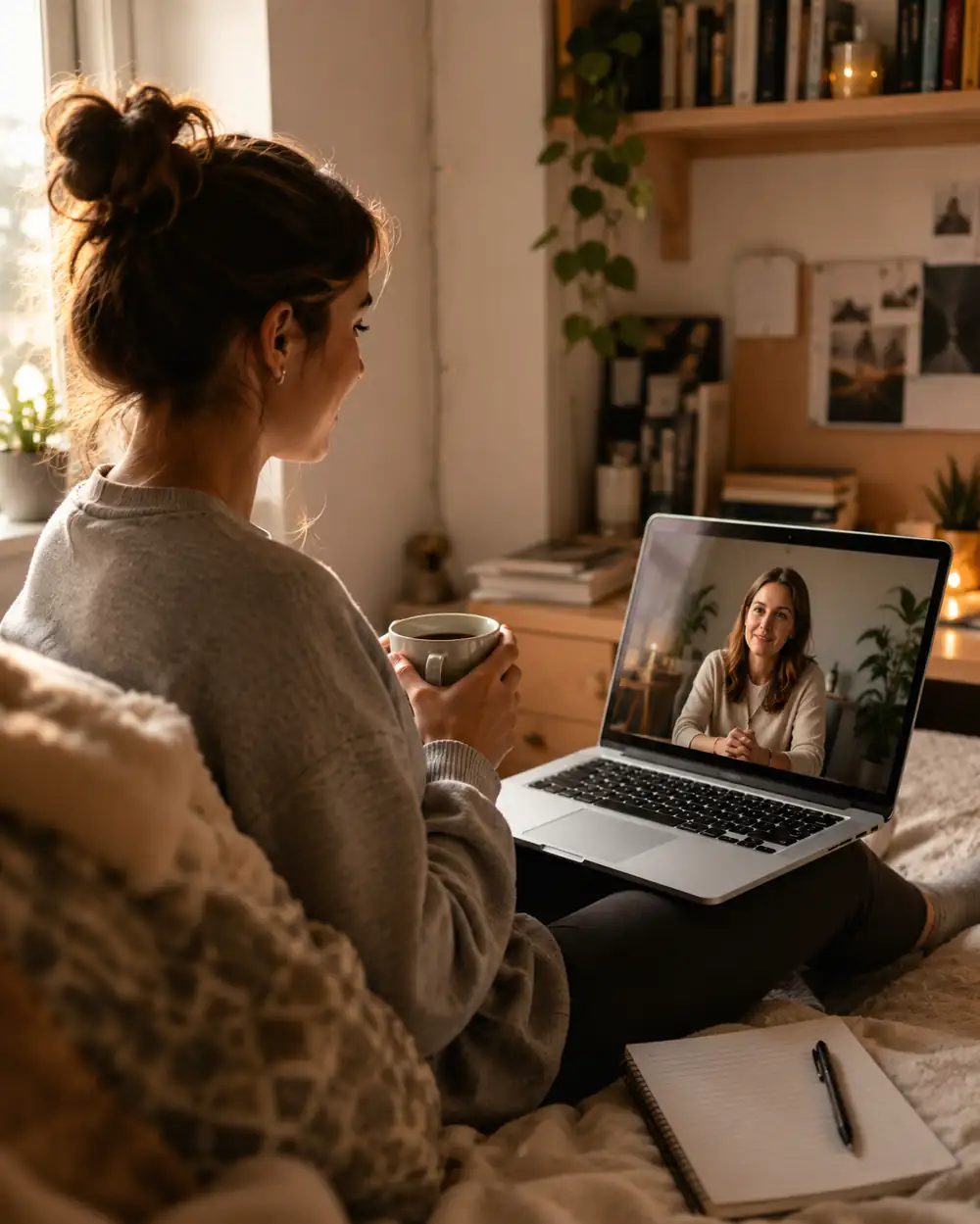 Student receiving online specialist mentoring support while studying at home