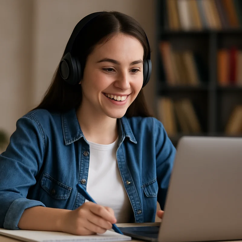 Student using assistive technology during online learning support