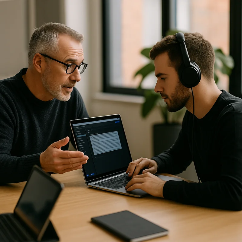 Person using assistive technology with headphones